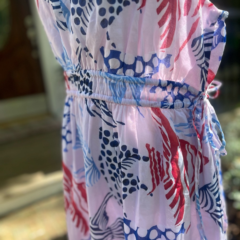 Loft NWT Maxi Dress, Double Fish Print, Spaghetti Straps, XL, Red + Blue - Picture 7 of 15